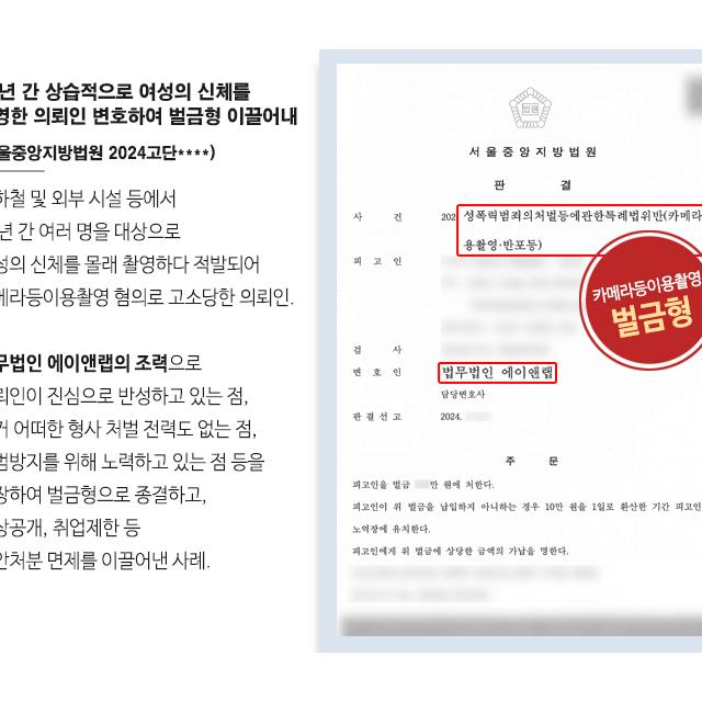 수 년 간 상습적으로 여성의 신체를 촬영한 의뢰인 변호하여 벌금형 이끌어내